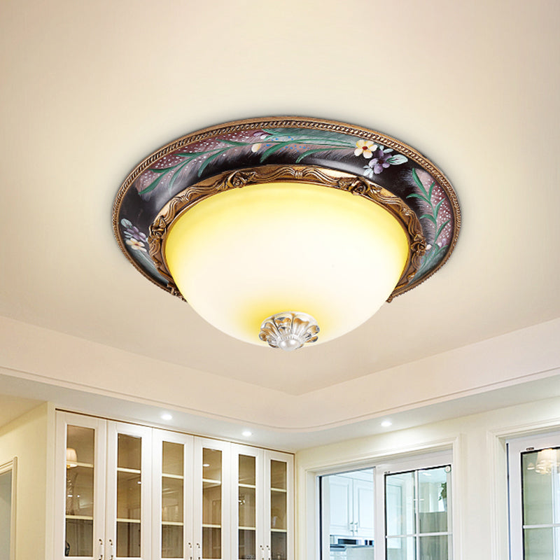 Countryside Style Tan Led Flush Mount Lamp With Faceted Glass Bowl 12/16/19.5 Width / 12