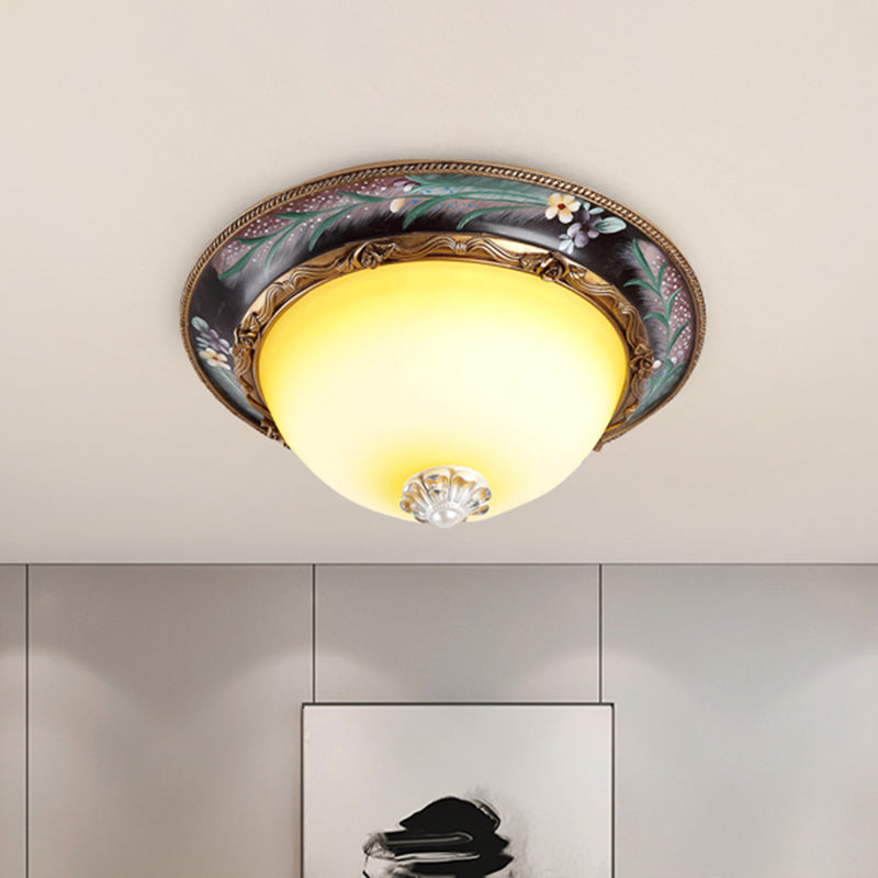 Countryside Style Tan LED Flush Mount Lamp with Faceted Glass Bowl, 12"/16"/19.5 Width