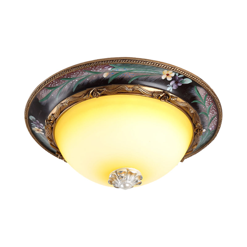 Countryside Style Tan LED Flush Mount Lamp with Faceted Glass Bowl, 12"/16"/19.5 Width