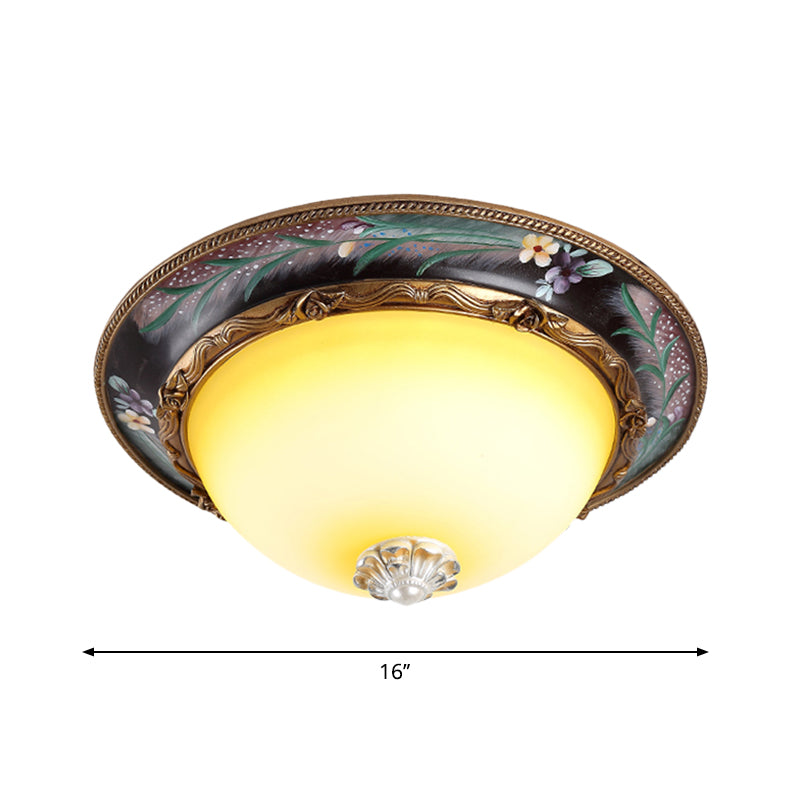 Countryside Style Tan LED Flush Mount Lamp with Faceted Glass Bowl, 12"/16"/19.5 Width