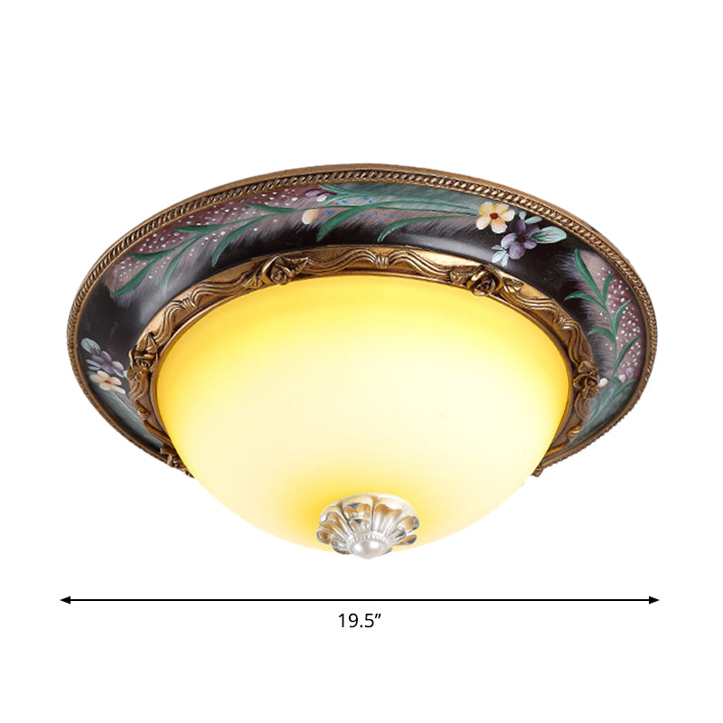 Countryside Style Tan LED Flush Mount Lamp with Faceted Glass Bowl, 12"/16"/19.5 Width