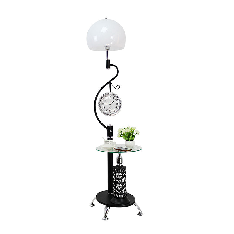 Faceted Crystal Dome Shaped Lamp: Rural Style 1-Light Floor Light For Living Room (White/Black)