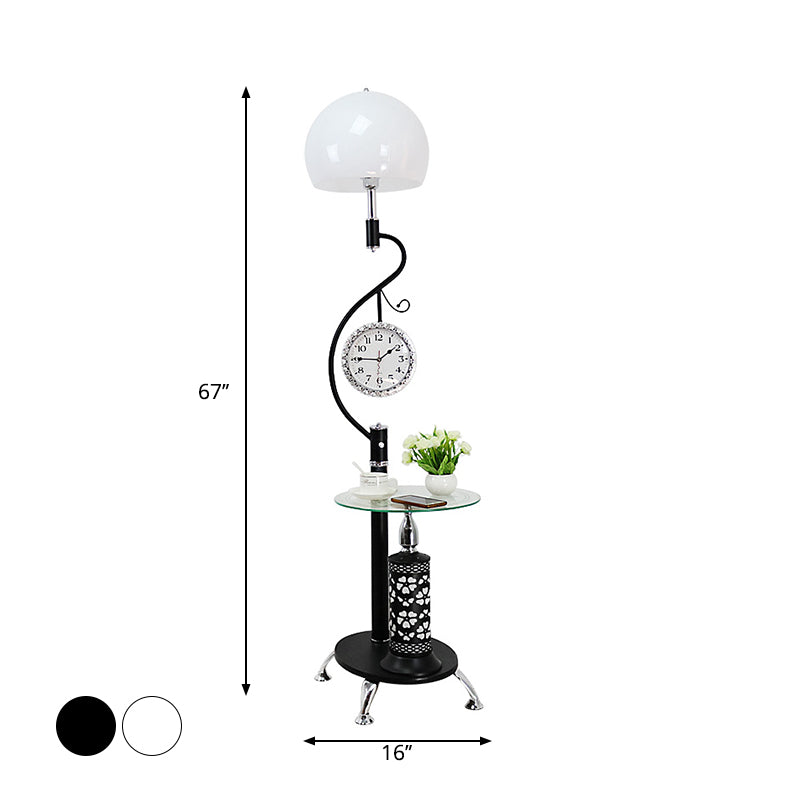 Faceted Crystal Dome Shaped Lamp: Rural Style 1-Light Floor Light For Living Room (White/Black)