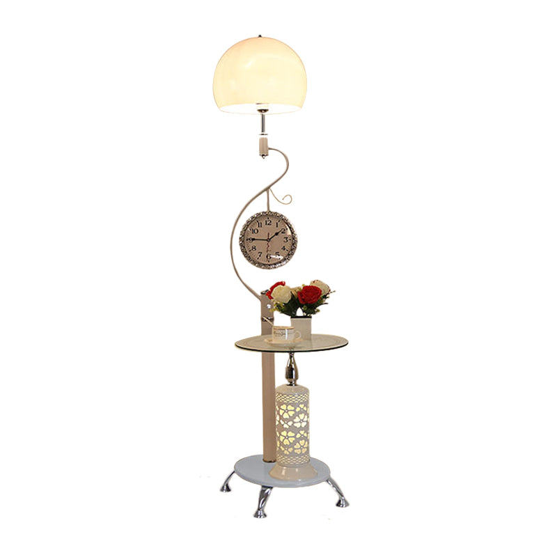 Faceted Crystal Dome Shaped Lamp: Rural Style 1-Light Floor Light For Living Room (White/Black)
