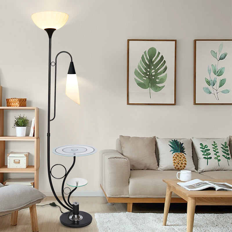 Beveled Crystal Tree Floor Lamp - Floral 2-Head Design Black/White Rural Style