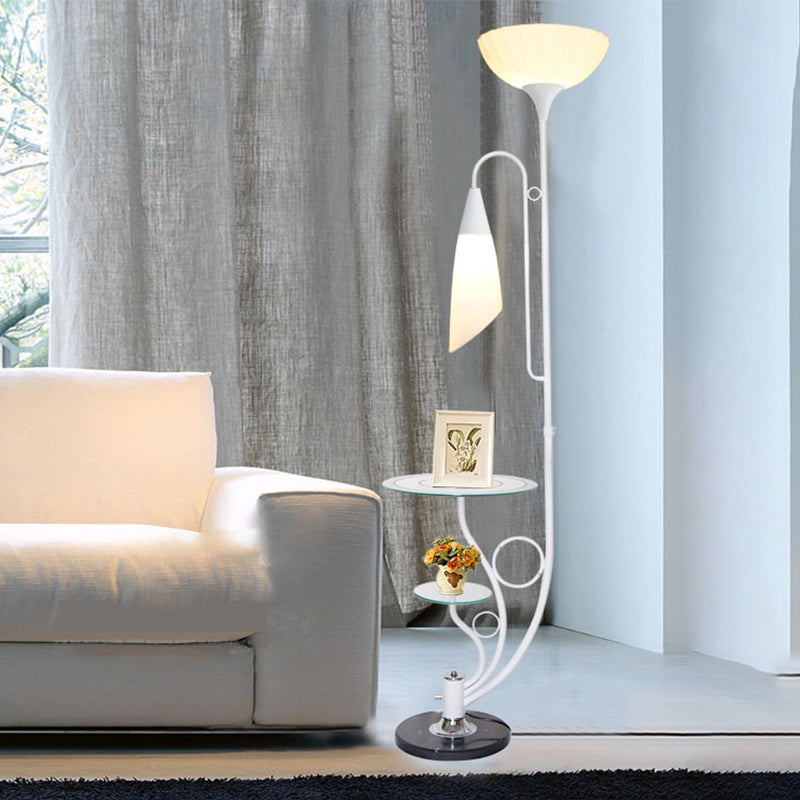 Beveled Crystal Tree Floor Lamp - Floral 2-Head Design Black/White Rural Style