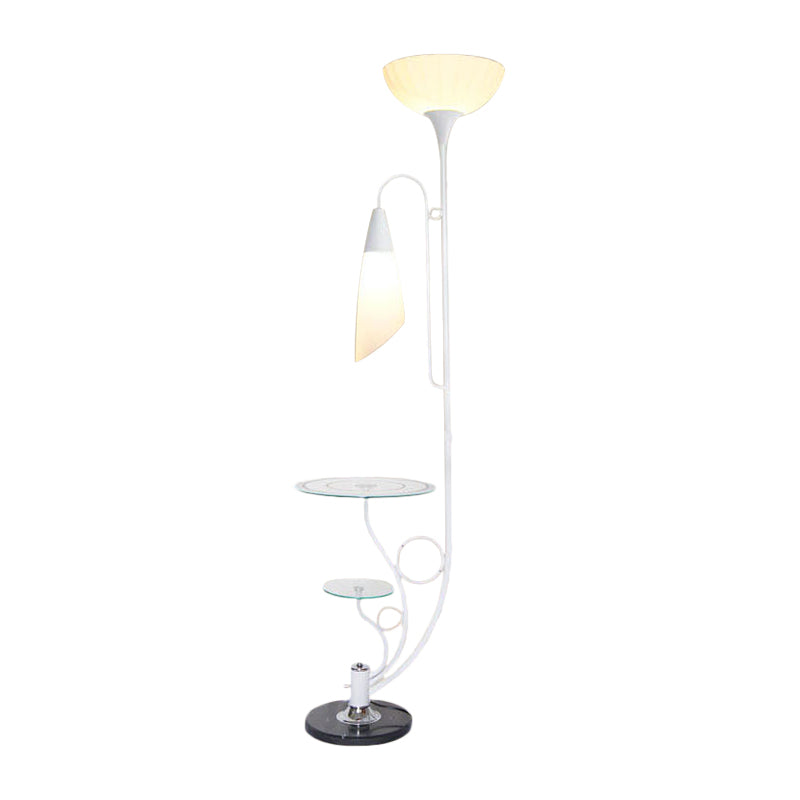 Beveled Crystal Tree Floor Lamp - Floral 2-Head Design Black/White Rural Style