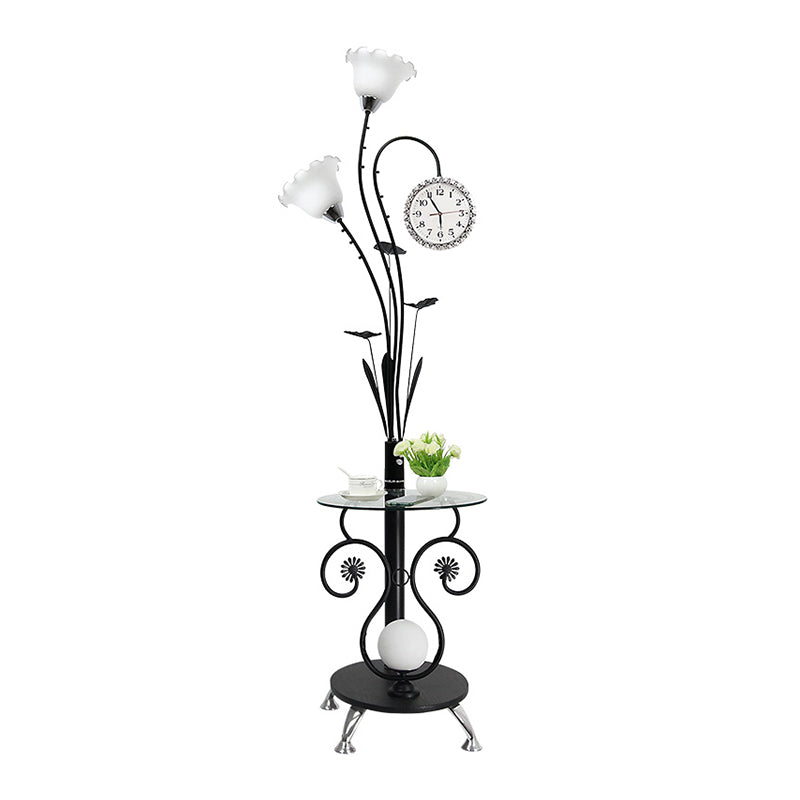 Rural Style Tree Shaped 2-Head Floor Lamp - Black/White Metallic Light For Bedroom