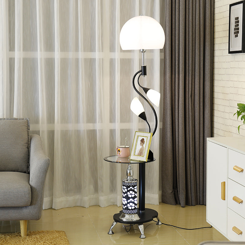 Rural Style Dome Design Standing Light With Faceted Glass & 3 Lights - Black Floor For Living Room