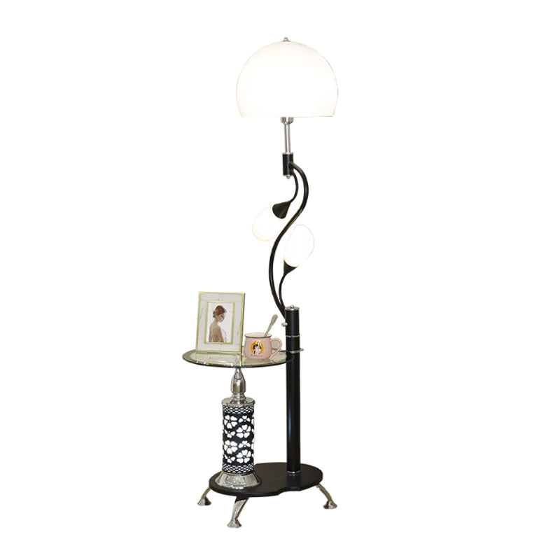 Rural Style Dome Design Standing Light With Faceted Glass & 3 Lights - Black Floor For Living Room