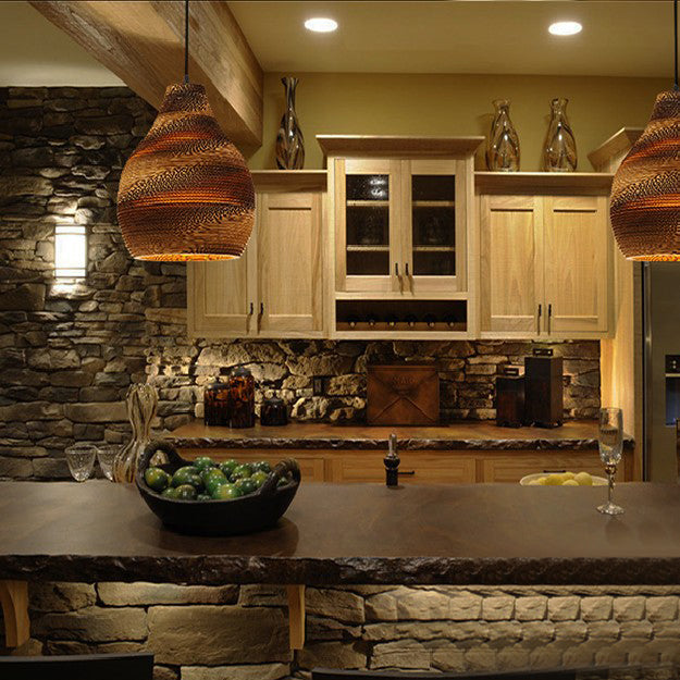 Asian Style Hanging Lamp - Paper Dome Shade Ceiling Drop Light (1 Bulb) in Brown for Restaurants - 10"/14"/16"/22" Diameter