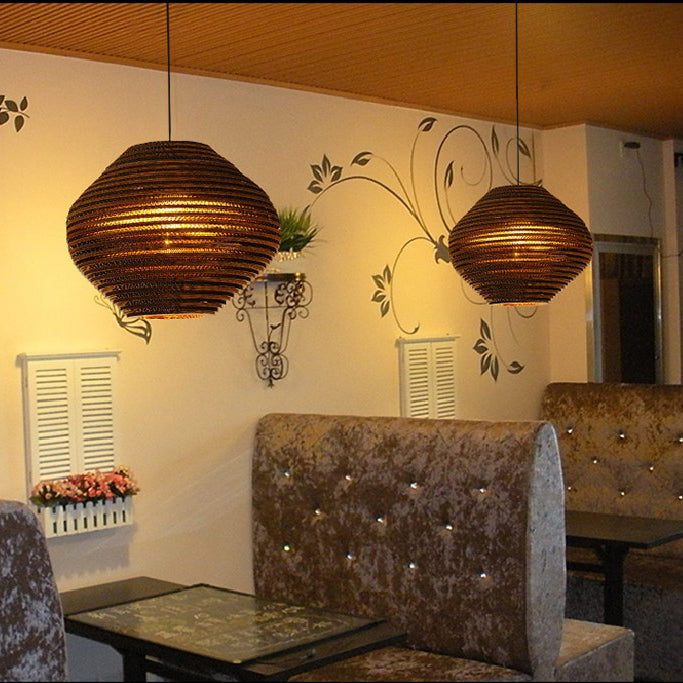 Asian Style Dome Shade Hanging Lamp In Brown For Restaurants - 1 Bulb Ceiling Light 4 Sizes