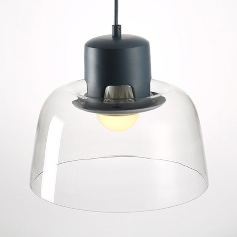 Post Modern Clear Glass Pendant Lamp With Grey Blue And Green Bowl Design