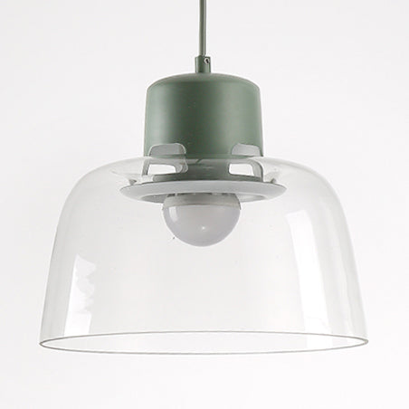 Post Modern Clear Glass Pendant Lamp With Grey Blue And Green Bowl Design