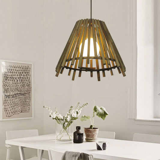 Vintage Bamboo Cone Ceiling Light with LED Bulb & Adjustable Cord