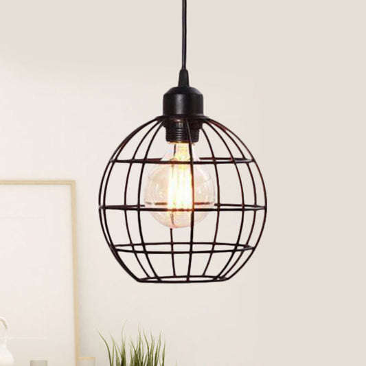 Retro Style Globe 1-Head Metal Ceiling Lamp with Wire Frame | Black/Copper