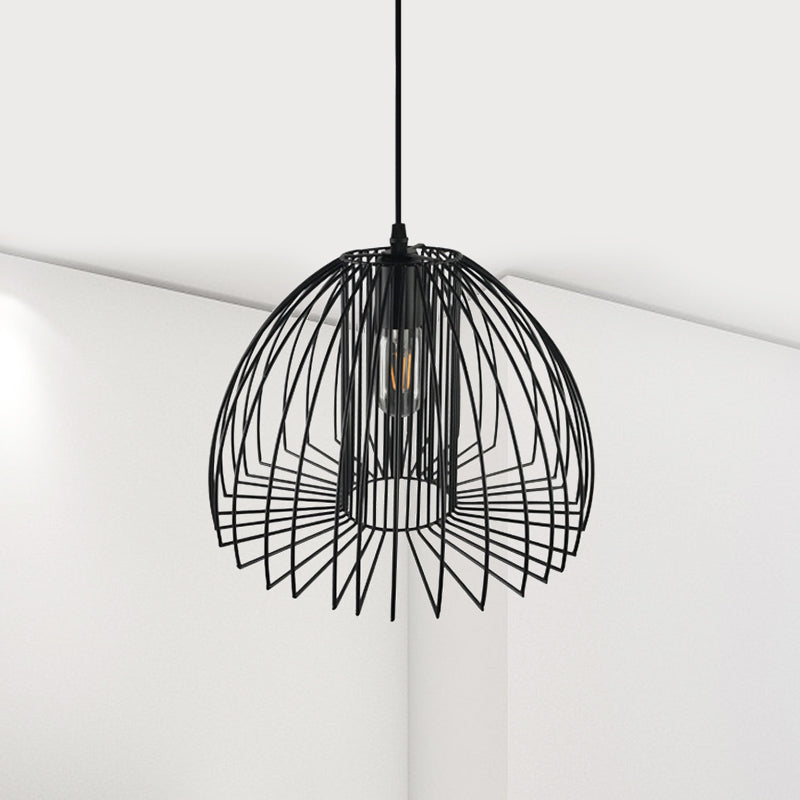 Industrial Wire Frame Pendant Light with Metallic Dome Shade for Living Room - Black/Copper