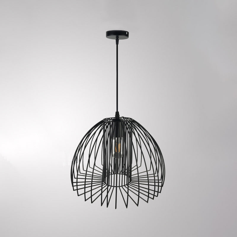 Metallic Wire Frame Pendant Light With Dome Shade For Industrial Living Room - Black/Copper