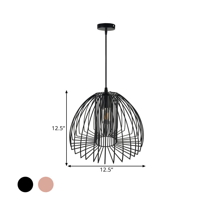 Metallic Wire Frame Pendant Light With Dome Shade For Industrial Living Room - Black/Copper