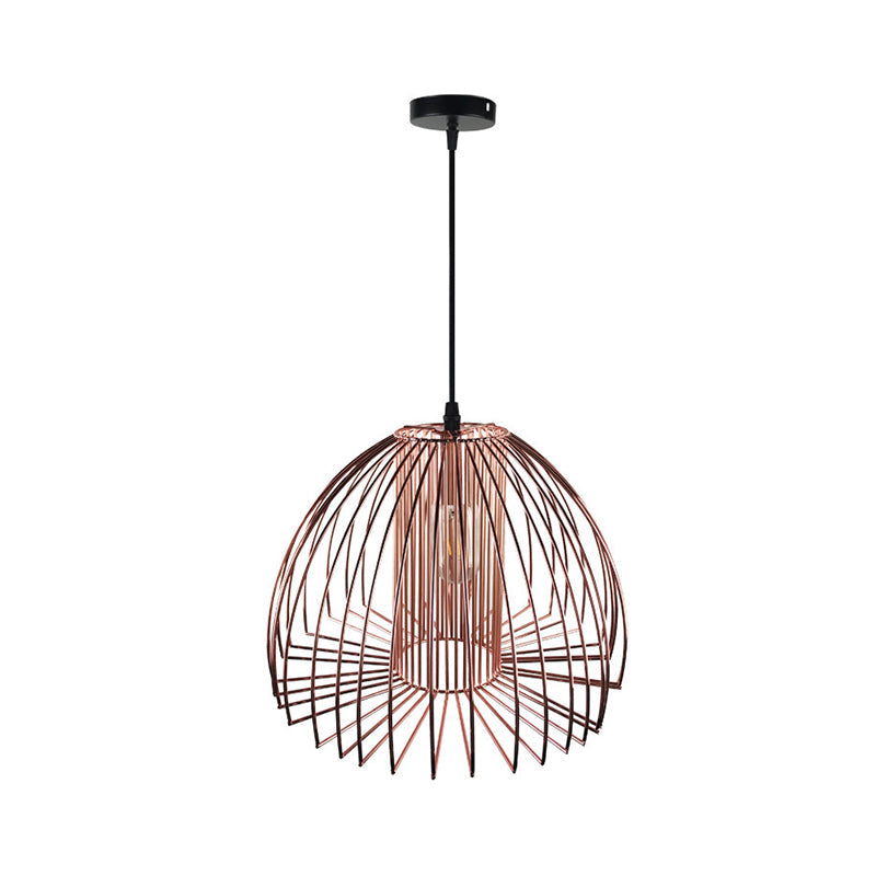 Metallic Wire Frame Pendant Light With Dome Shade For Industrial Living Room - Black/Copper