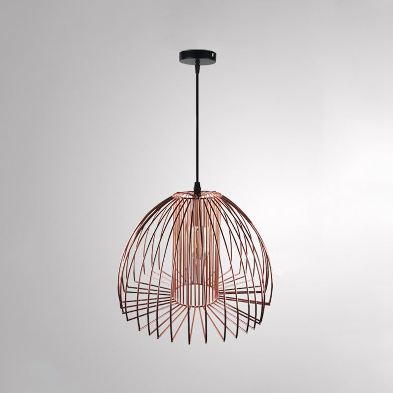 Industrial Wire Frame Pendant Light with Metallic Dome Shade for Living Room - Black/Copper