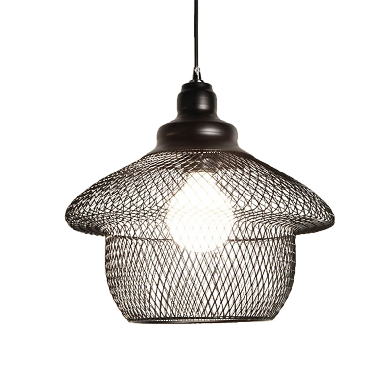 Industrial Style Wire Mesh Metal Pendant Light - Matte Black/Copper