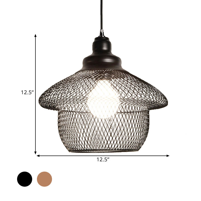 Industrial Style Wire Mesh Metal Pendant Light With Matte Black/Copper Finish - 1 Head Dining Room