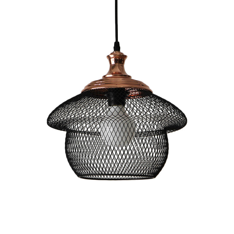 Industrial Style Wire Mesh Metal Pendant Light With Matte Black/Copper Finish - 1 Head Dining Room