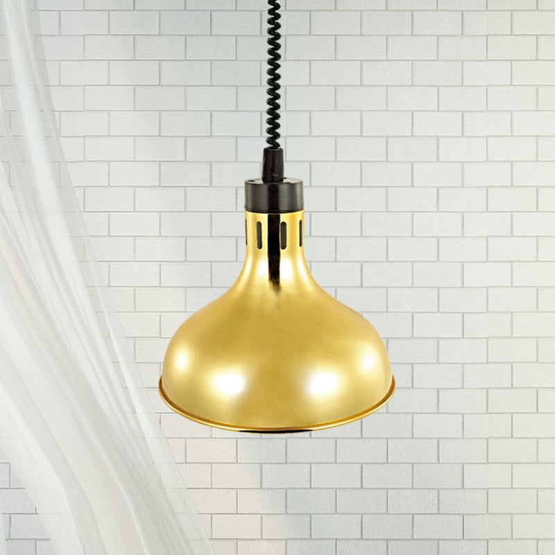 Vintage Dome Hanging Lamp With Extendable Arm 1-Light Metallic Ceiling Fixture In Bronze/Copper For