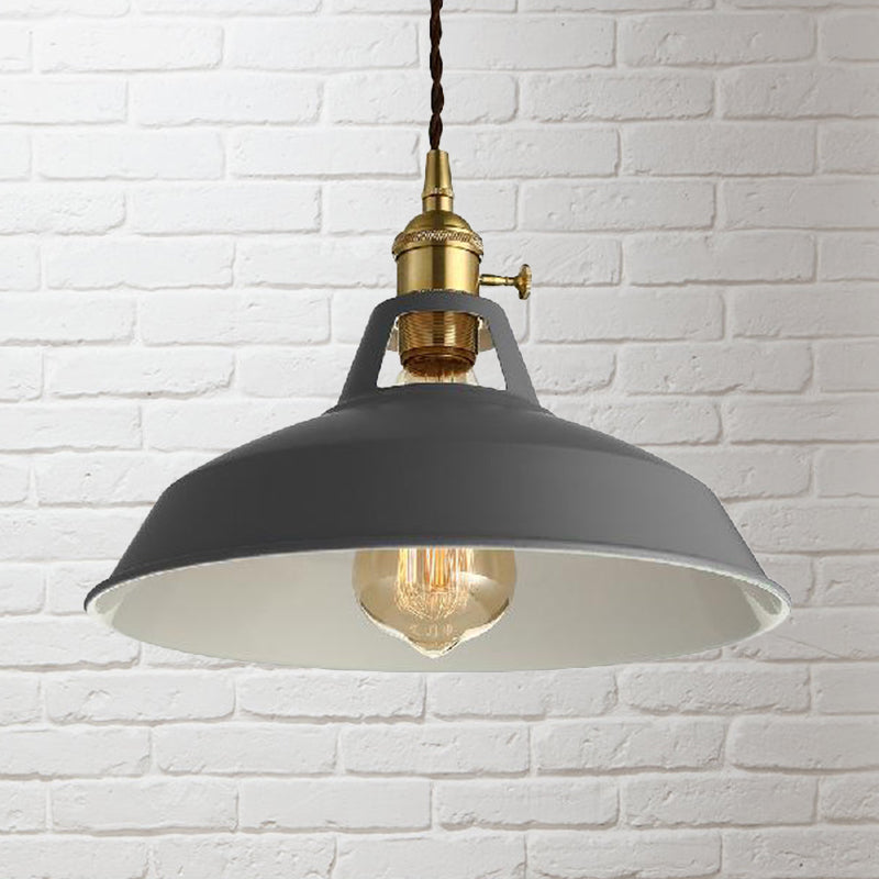 Barn Shade Pendant Light - Loft Style Metal Hanging Lamp In Blue/Green Ideal For Dining Room Grey