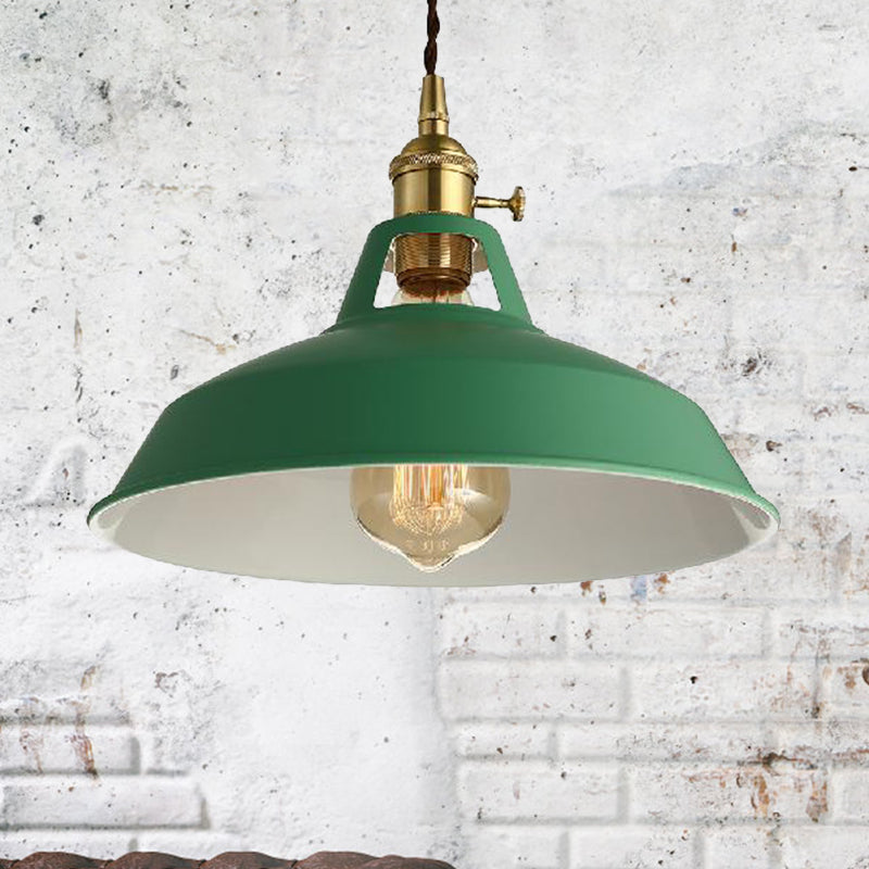 Barn Shade Pendant Light - Loft Style Metal Hanging Lamp In Blue/Green Ideal For Dining Room Green