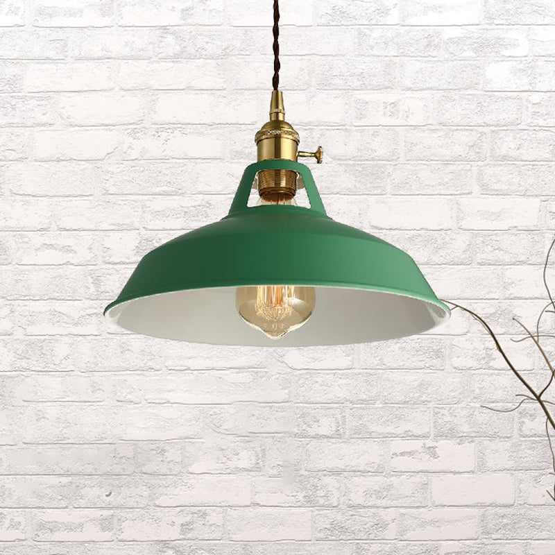 Barn Shade Pendant Light - Loft Style Metal Hanging Lamp In Blue/Green Ideal For Dining Room