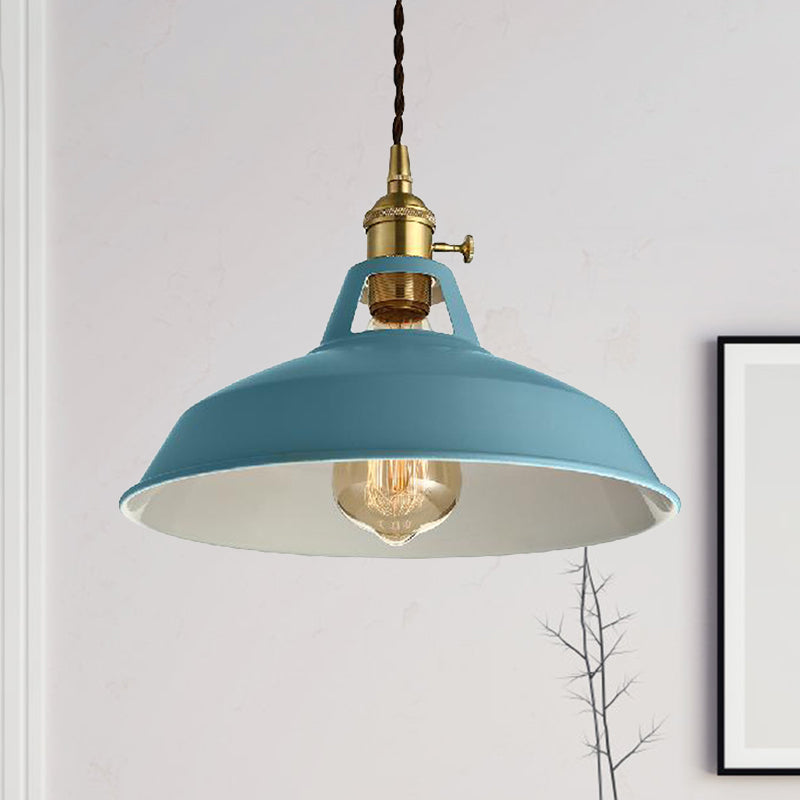 Barn Style Metal Pendant Light with Blue/Green Shade - Perfect for Dining Room