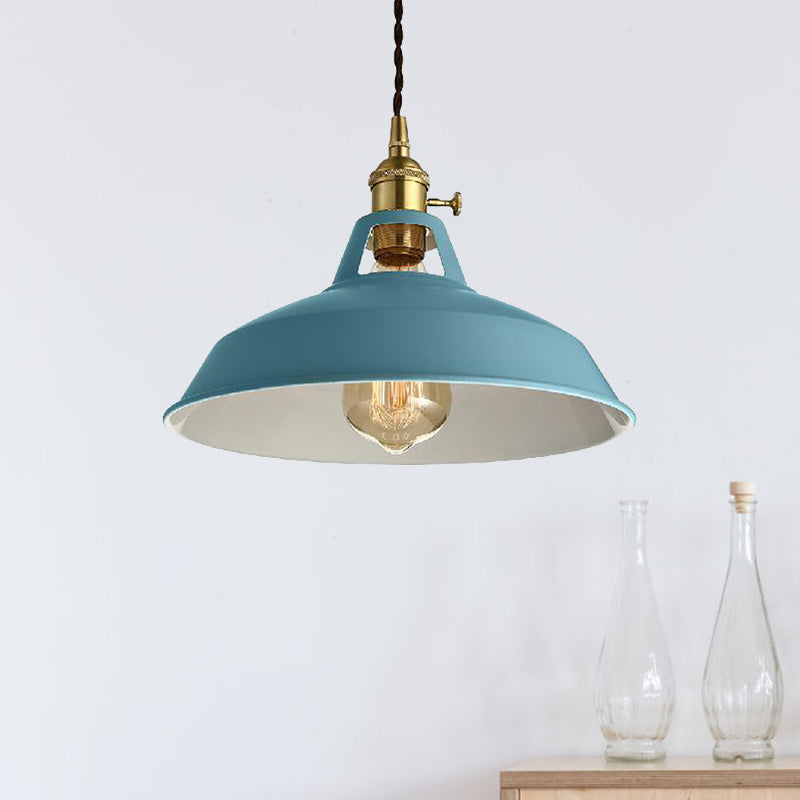 Barn Style Metal Pendant Light with Blue/Green Shade - Perfect for Dining Room