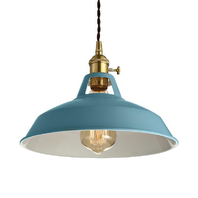 Barn Style Metal Pendant Light with Blue/Green Shade - Perfect for Dining Room