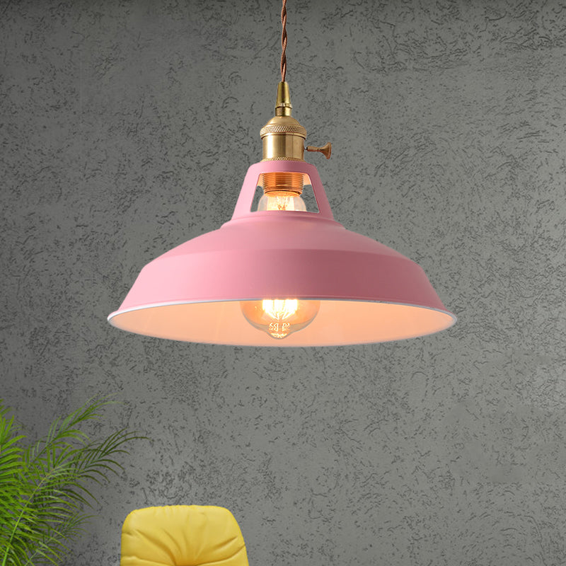 Barn Shade Pendant Light - Loft Style Metal Hanging Lamp In Blue/Green Ideal For Dining Room