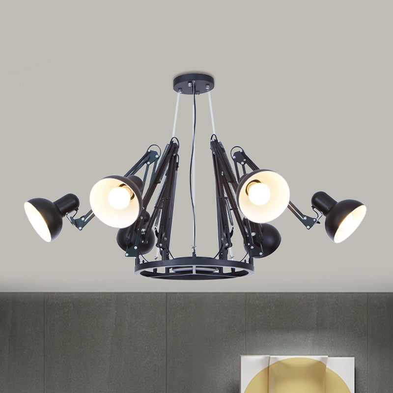 Retro Black/White Dome Pendant Chandelier with Adjustable Arm - 6 Lights, Spider Design