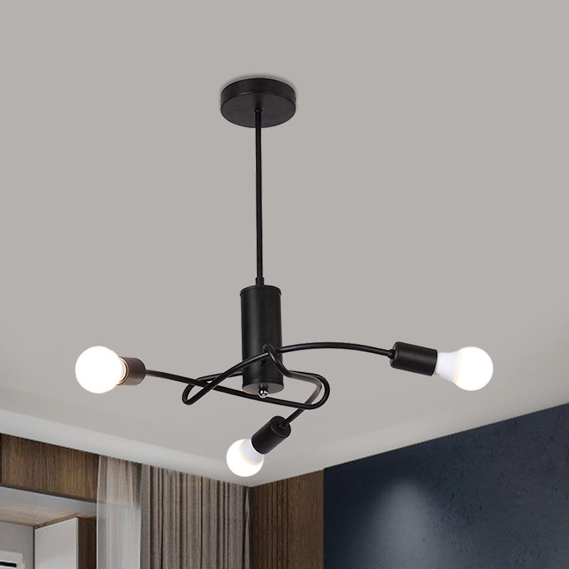 Lustre industriel vintage en métal noir avec ampoules apparentes - Lampe suspendue à 3/5 lumières pour cuisine
