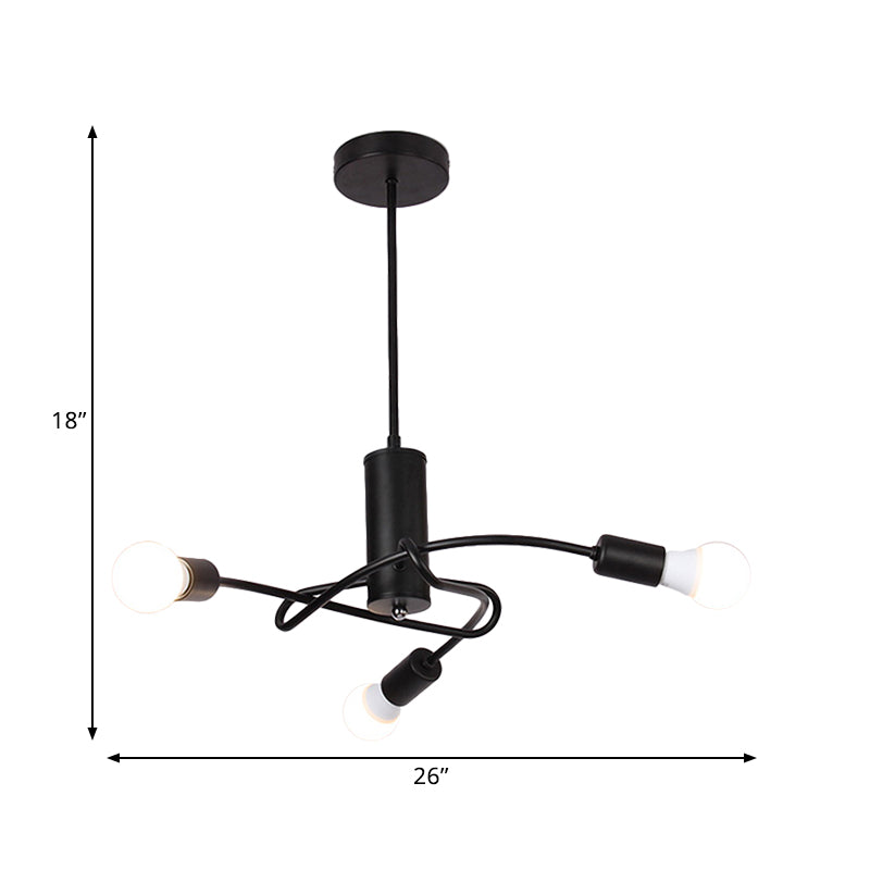 Lustre industriel vintage en métal noir avec ampoules apparentes - Lampe suspendue à 3/5 lumières pour cuisine
