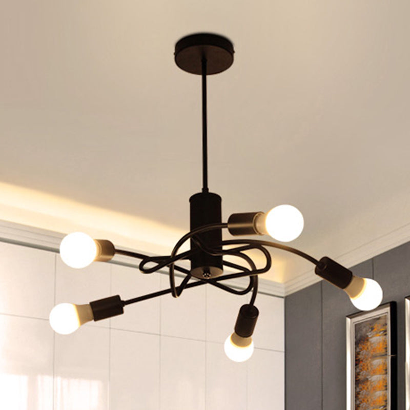 Lustre industriel vintage en métal noir avec ampoules apparentes - Lampe suspendue à 3/5 lumières pour cuisine