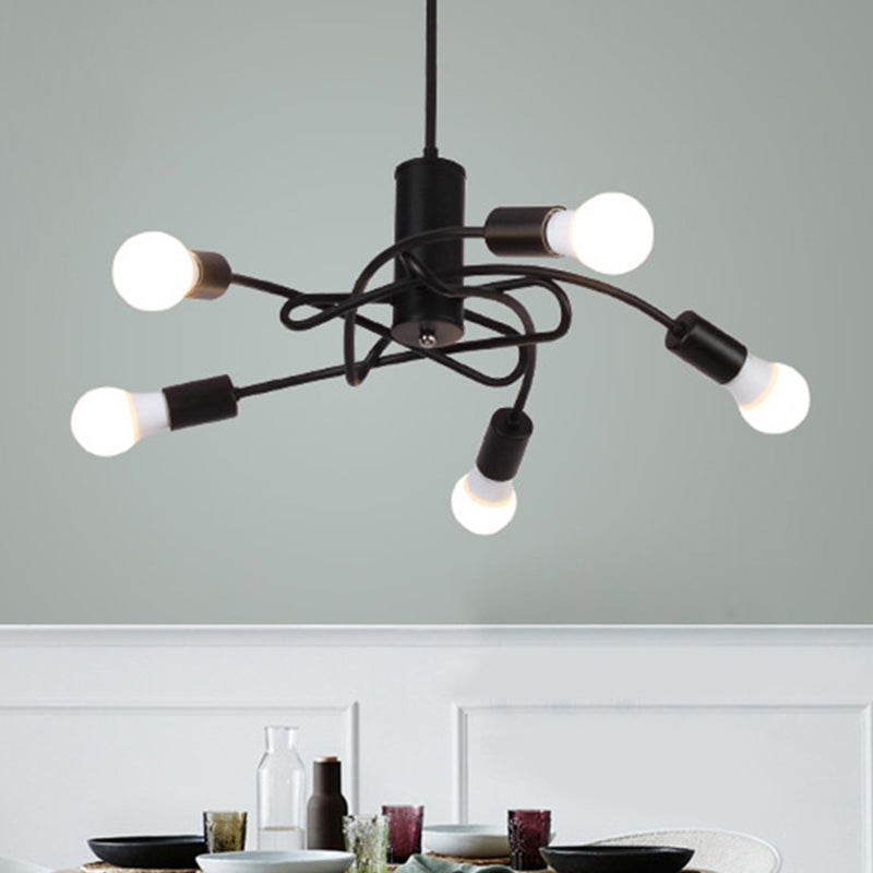 Lustre industriel vintage en métal noir avec ampoules apparentes - Lampe suspendue à 3/5 lumières pour cuisine