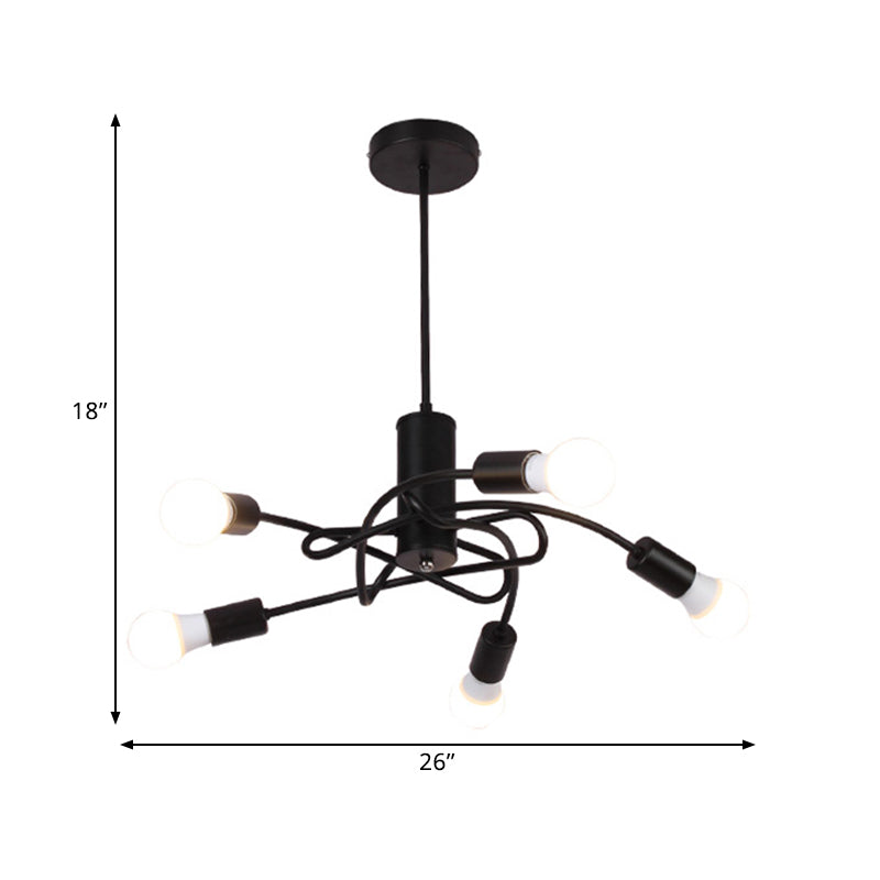 Lustre industriel vintage en métal noir avec ampoules apparentes - Lampe suspendue à 3/5 lumières pour cuisine