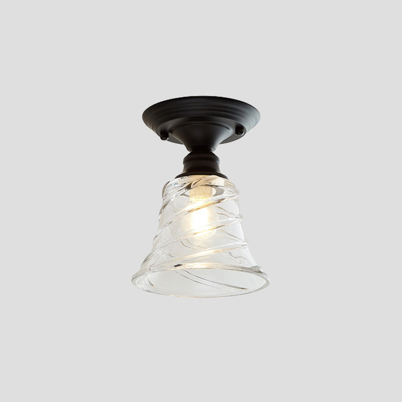 Luminaire semi-encastré en verre texturé transparent noir industriel ondulé/à large évasement