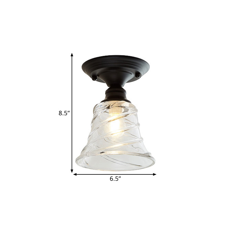 Luminaire semi-encastré en verre texturé transparent noir industriel ondulé/à large évasement