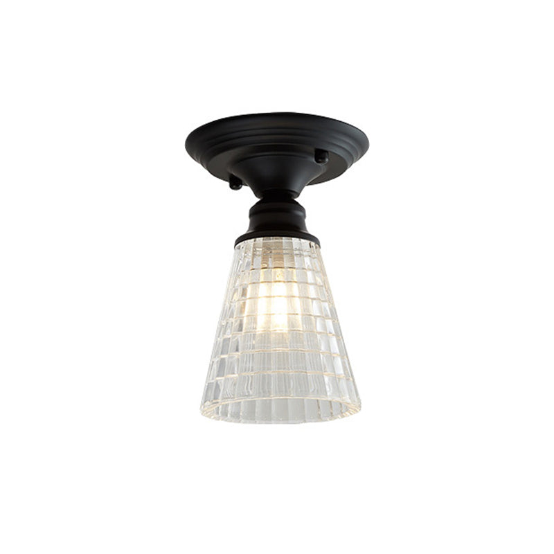 Luminaire semi-encastré en verre texturé transparent noir industriel ondulé/à large évasement