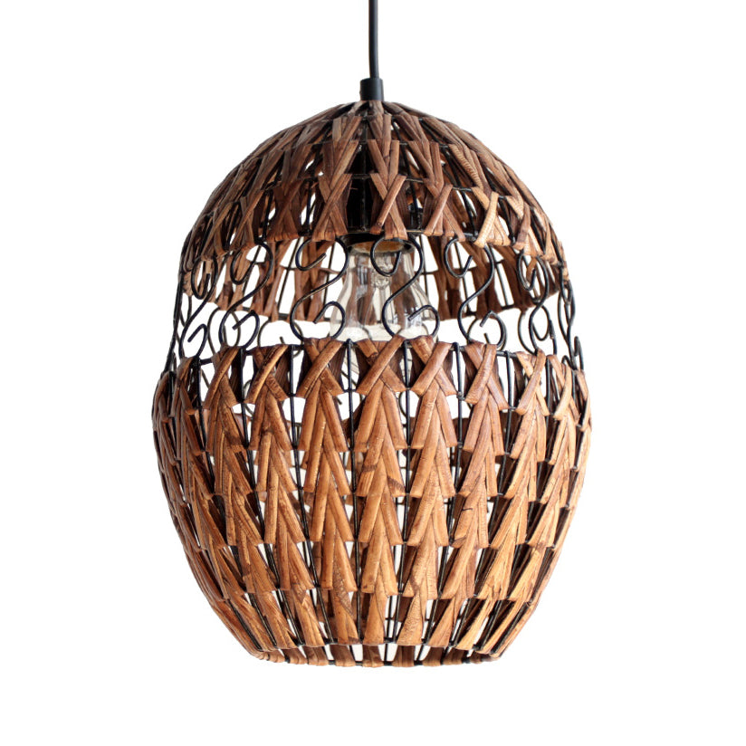 Rustic Rattan Hanging Ceiling Light - Single Bulb Pendant Lamp In Brown For Living Room