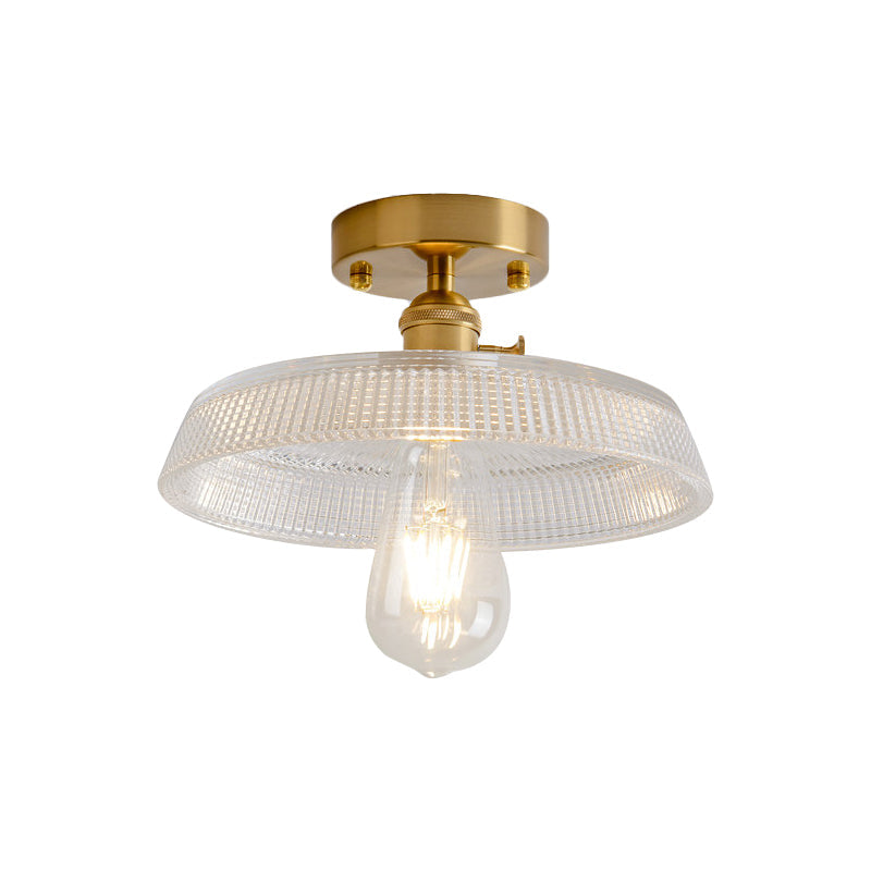 Plafonnier semi-encastré industriel en laiton avec abat-jour en forme de dôme/grange/fleur - Verre texturé ambré/transparent - Idéal pour le salon
