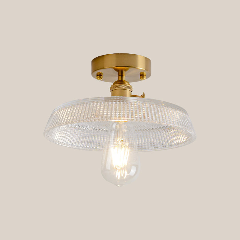 Plafonnier semi-encastré industriel en laiton avec abat-jour en forme de dôme/grange/fleur - Verre texturé ambré/transparent - Idéal pour le salon
