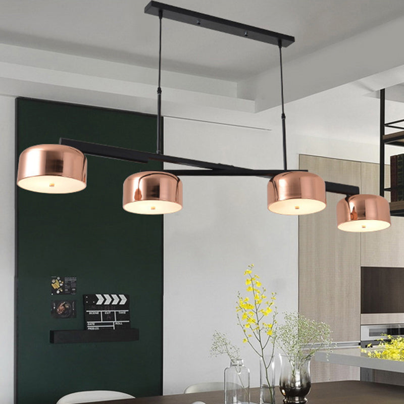 Vintage Copper Finish 4-Head Bowl Linear Chandelier - Adjustable Cord Included