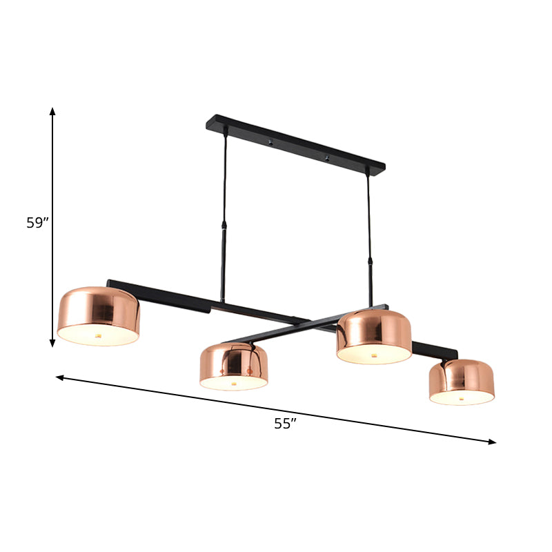Vintage Copper Finish 4-Head Bowl Linear Chandelier - Adjustable Cord Included